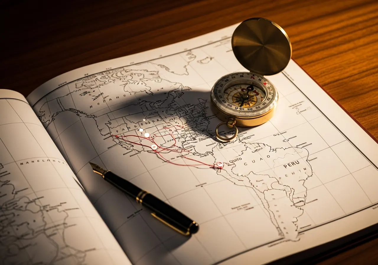 Atlas con coordenadas internacionales y compás